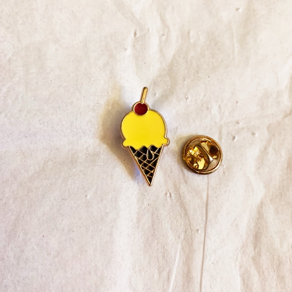 3/$15 DEAL New Yellow Ice Cream Cone 🍦 w Cherry 🍒 Mini Enamel Pin 1”